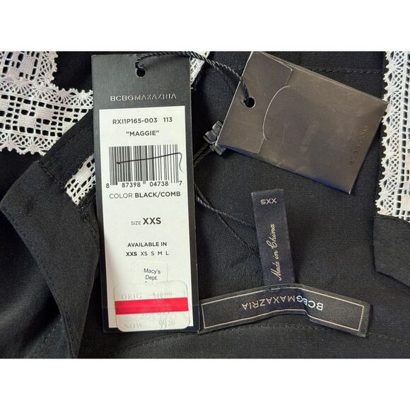 BCBGMaxazria Maggie Washable Silk Lace Blouse Women XXS NWT Long Sleeve BlackTop - Picture 6 of 15
